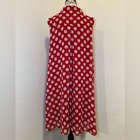 Red Polka Dot Button-Up Dress w Pockets - Picture 5 of 14